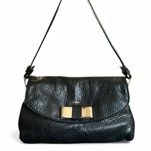 Chloe Black Pebbled Leather & Gold Bow Mini Shoulder Bag & Dust Bag